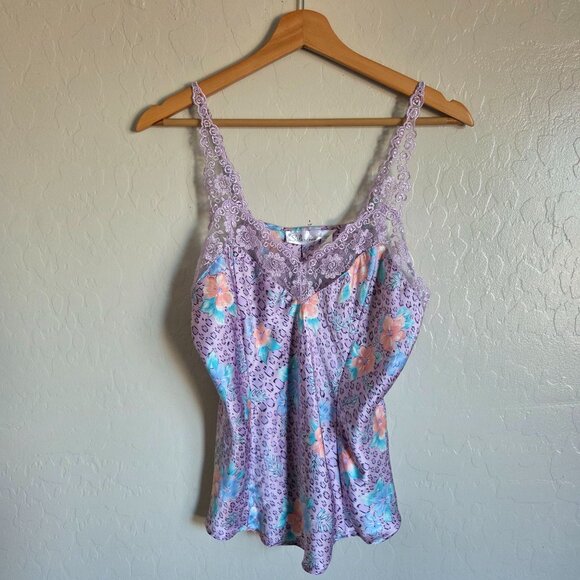 Silkscreen 100% Silk Lace Trim Animal Print Cami Top Bundle of 2 Sz Large Purple - Picture 3 of 12